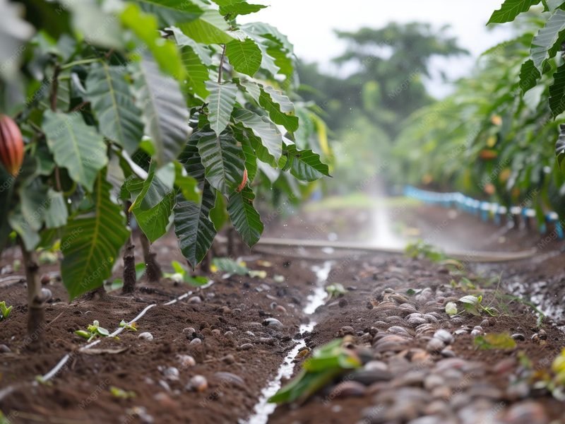 Lote de cacao con fertirrigación